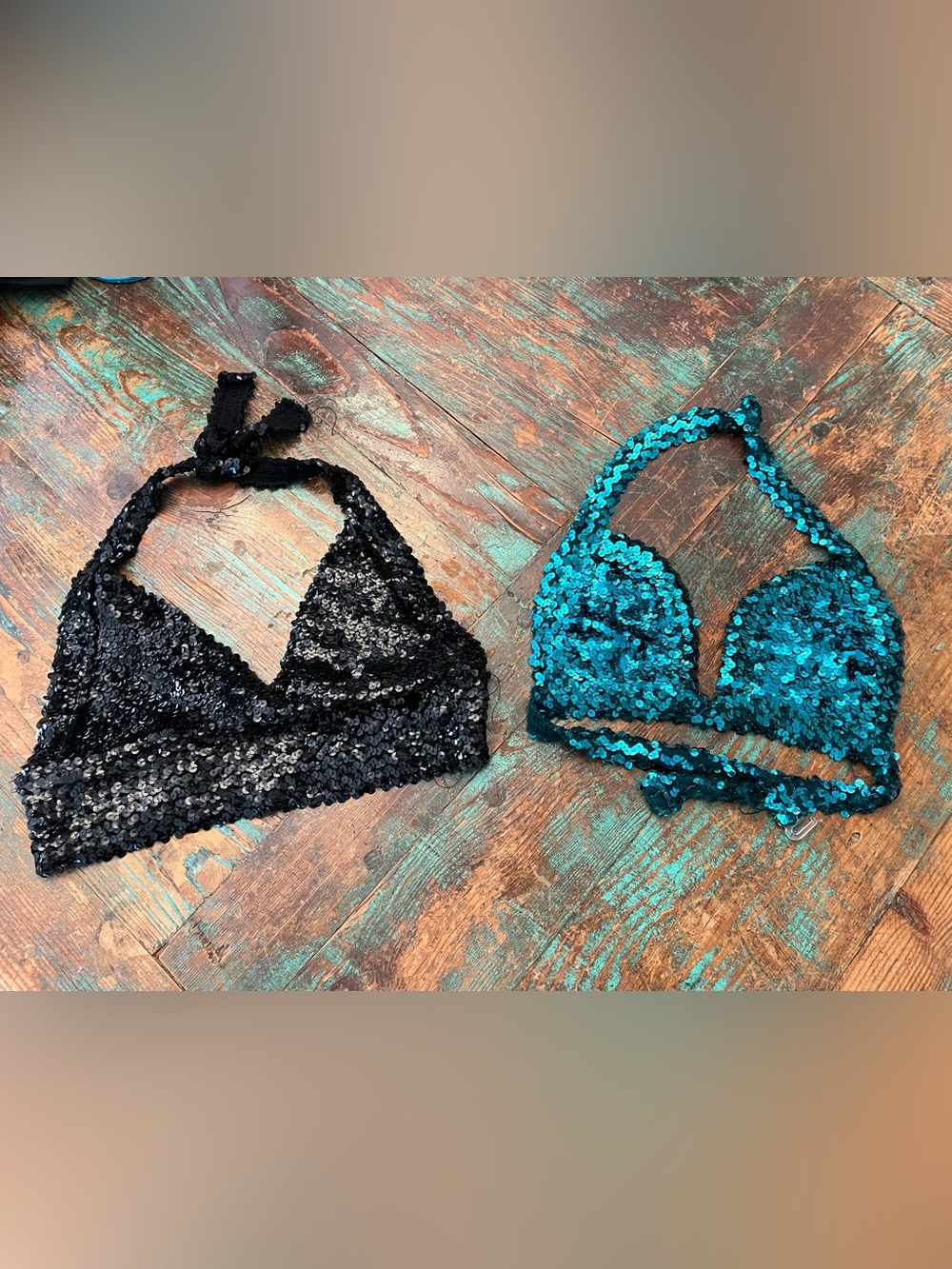 2 Vintage 1980’s Sequin Burlesque Showgirl Tops Bras S M